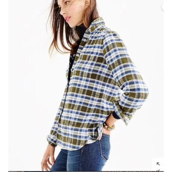 J. Crew Flannel Boy Shirt‎ in Misty Forest Plaid - Picture 1 of 7